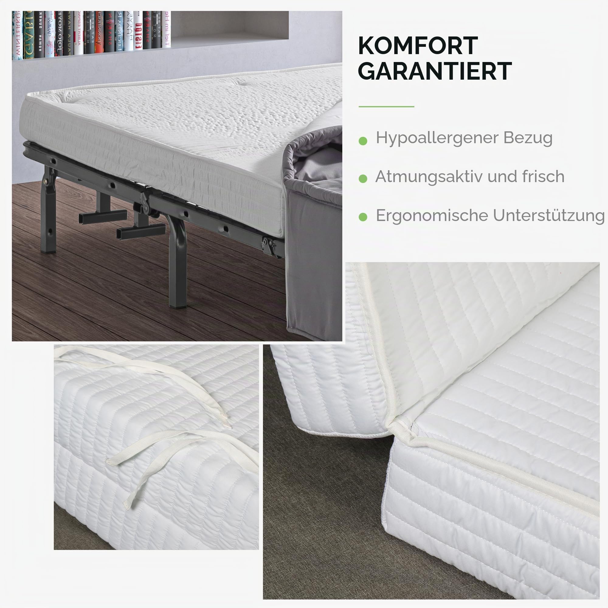 EVERGREENWEB Faltbare Matratze 140x190 cm 10 Hoch aus Polyurethan Kaltschaum für Bettcouch Hypoallergener Weißer Bezug, Orthopädisch Ergonomisch mit Befestigungsbänder Mittlerer Härtegrad | Bed Sofa