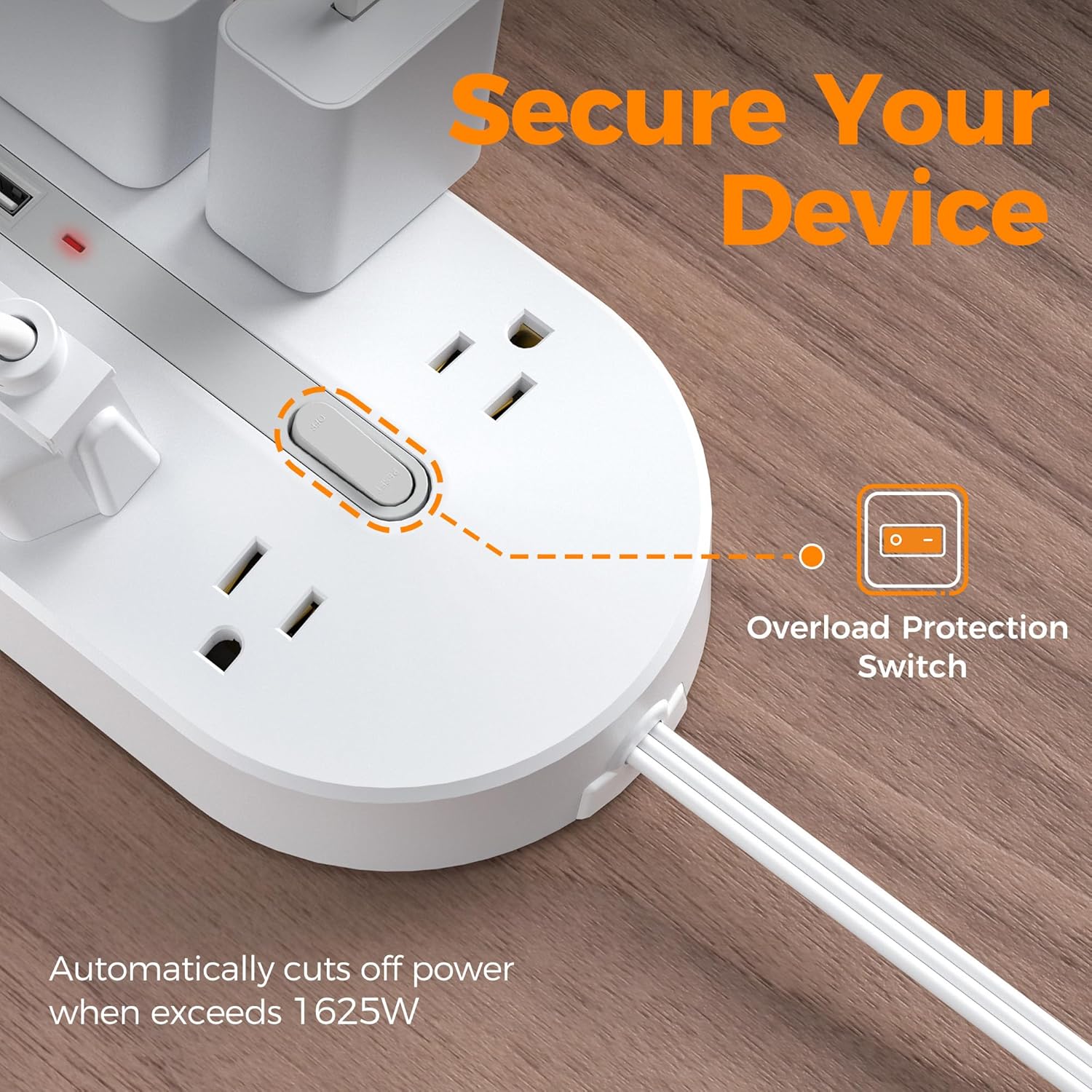 TESSAN Surge Protector Power Strip 10 Ft Extension Cord, 10 AC Outlet Extender with 3 USB (1 USB C), Flat Extension Cord with Multiple Outlets, Flat Plug Power Strip for Home, Office, Dorm Essentials