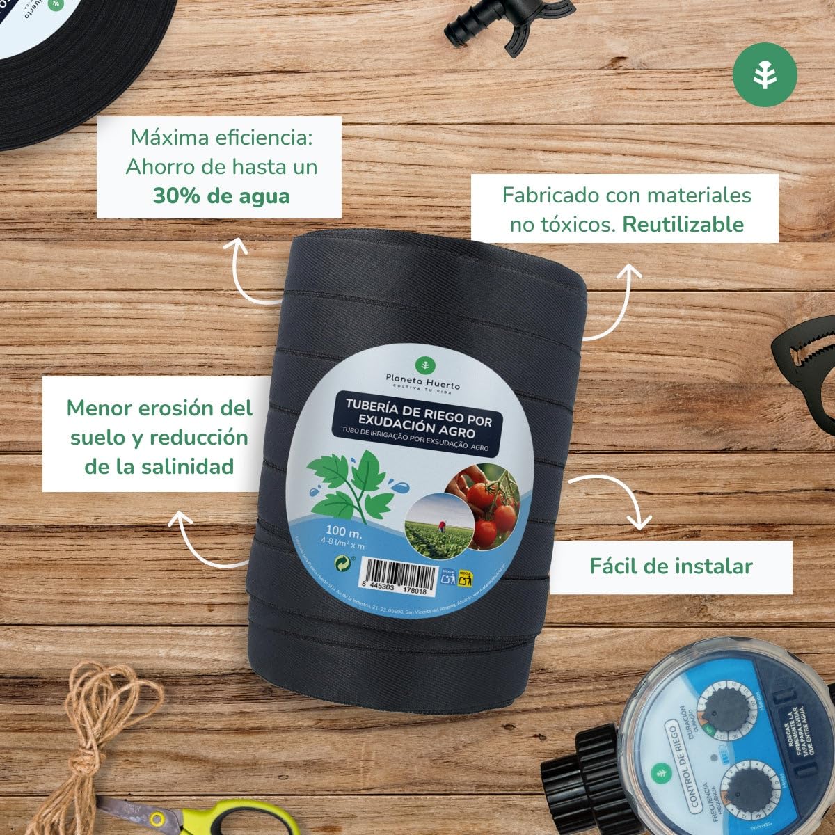 Planeta HUERTO | Rollo Exudación Garden 200 m – Máxima Cobertura y Distribución de Agua para Grandes Áreas