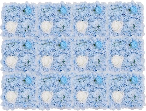12Pcs Artificial Flower Wall Panel 3D Floral Backdrop Walls15 X 15 Flower Wall Decor Panel Flower Backdrop for Party Home Background Decor, Blue & White