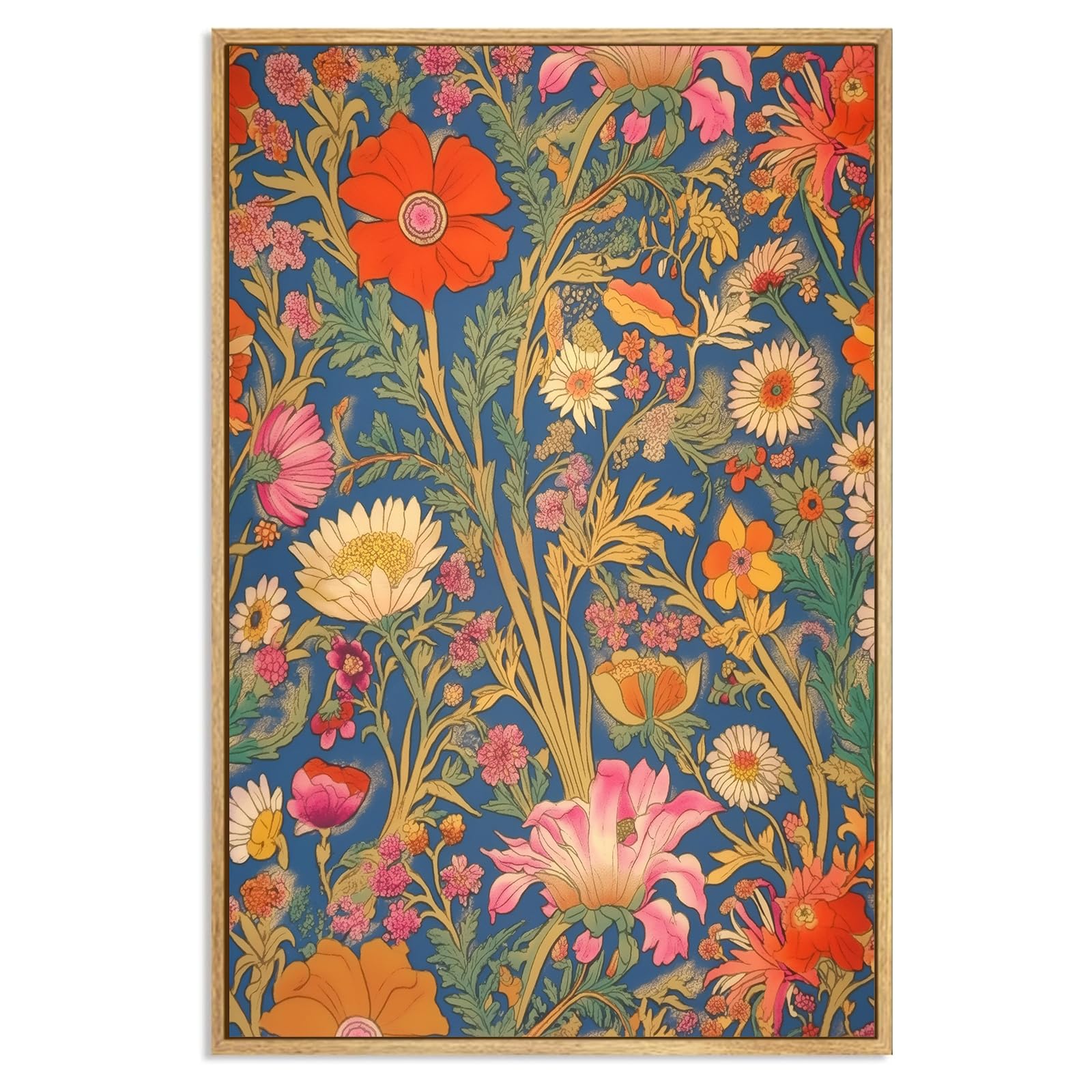 Vintage Boho Floral Wall Art Colorful Floral Flower Pictures Mid Century Modern Flower Print Abstract Floral Botanical Wall Art Retro Aesthetic Flower Posters Boho Botanical Pictures 16x24in No Frame