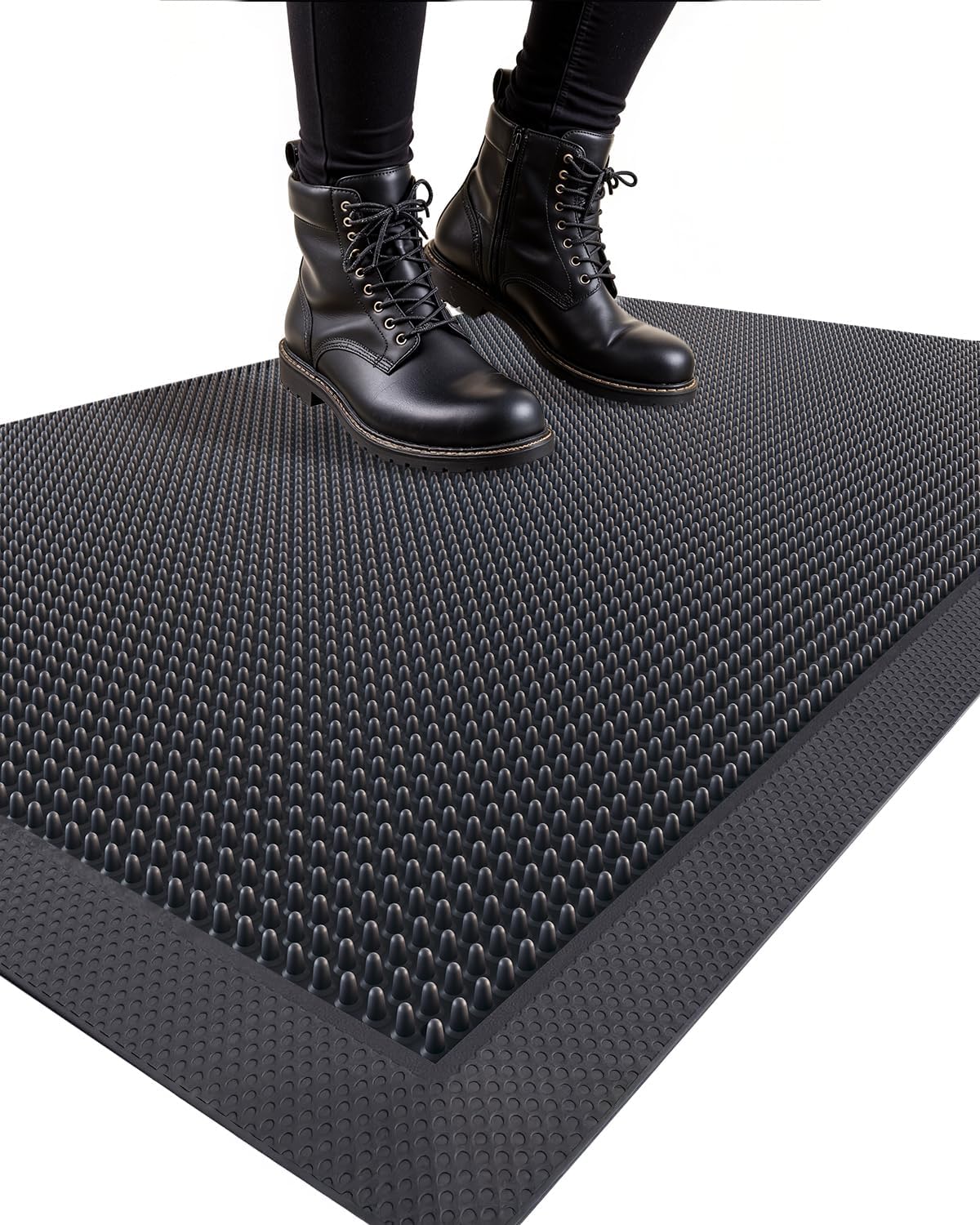 Front Door Mat Outside Entrance Rubber 36x48, Heavy Duty Welcome Entry Doormat Non Slip, Dirt Trapping Entryway Mats Waterproof All Weather for Garage Patio, Black
