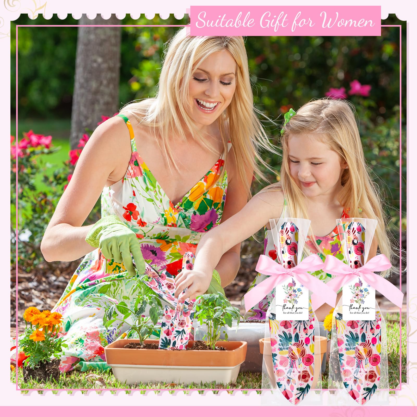 Blosssound Juego de 12 juegos de herramientas de jardinería para mujeres con paleta de jardín floral resistente, tarjetas de felicitación, cintas, bolsas de plástico, herramientas de jardín, regalo a