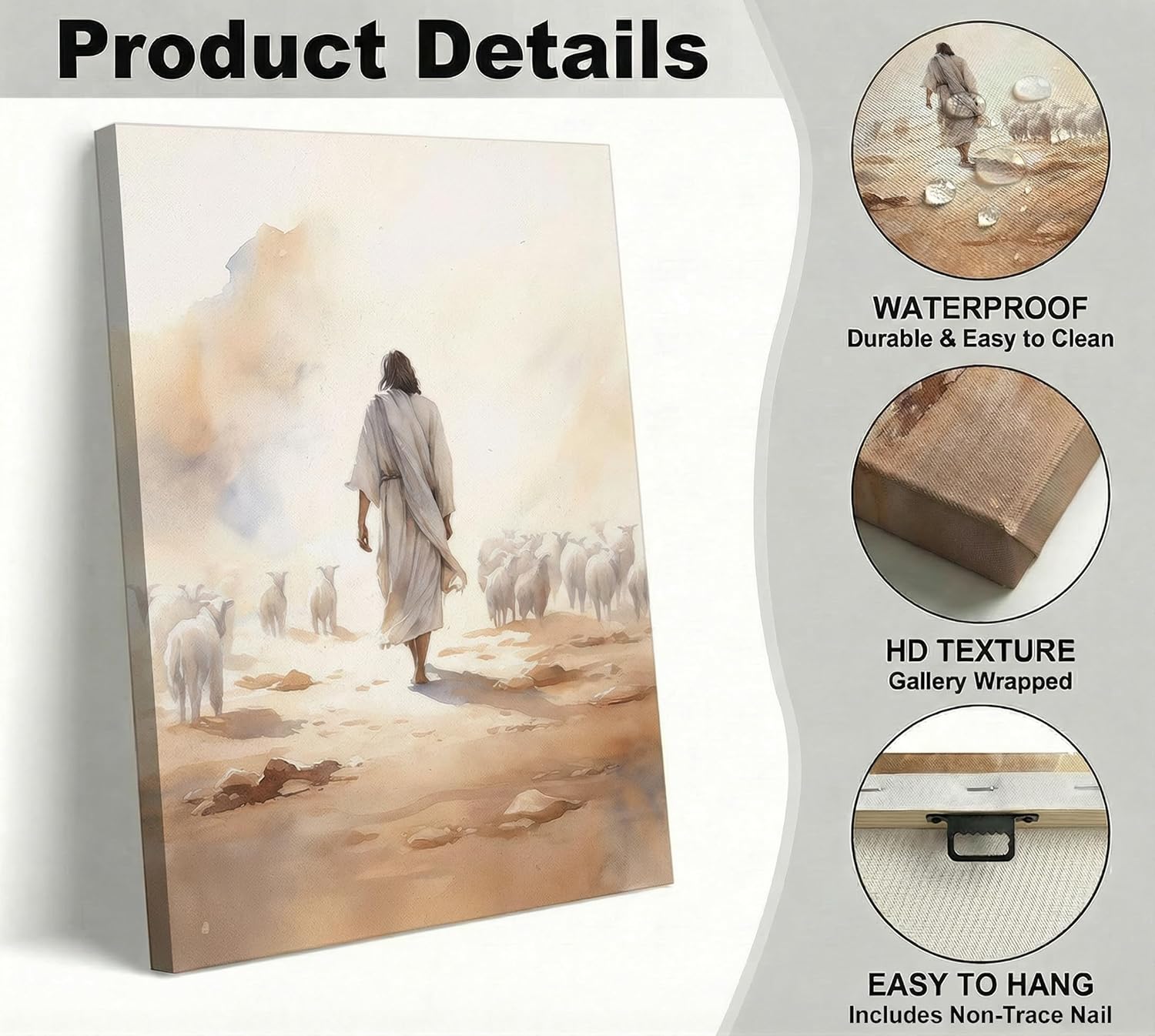 Jesus Sheep Canvas Wall Art Jesus Christ The Good Shepherd Wall Decor Picture He left 99 sheep Christianity Postre Print for Church Living Room Bedroom Prayer Room Painting Artwork Home Decoration - Image 2