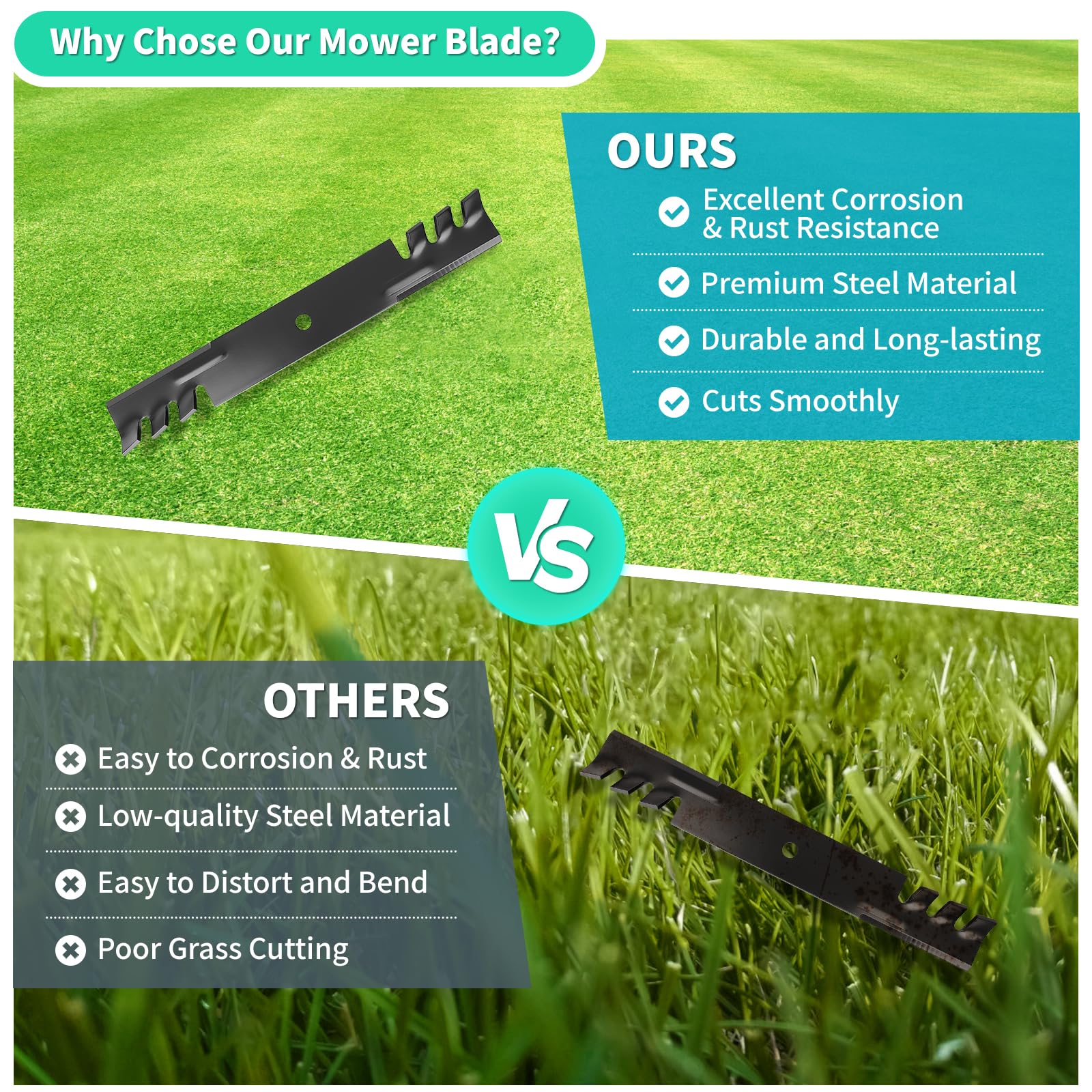 Paquete de 3 cuchillas para cortacésped 00273100 compatibles con tractor de cubierta Riens de 52 pulgadas, cuchillas de alta elevación 04916400 compatibles con cortacéspedes Gravely de 36