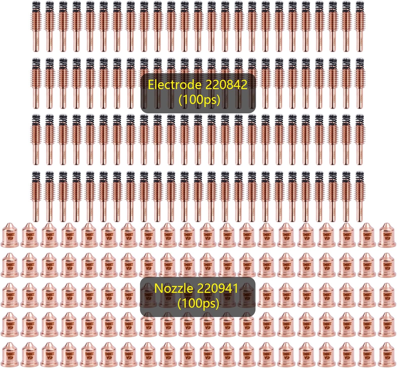 100Pcs 220941 Nozzle 100Pcs 220842 Plasma Electrode for Hypertherm Powermax 45XP/65/85/105 Torch Consumables