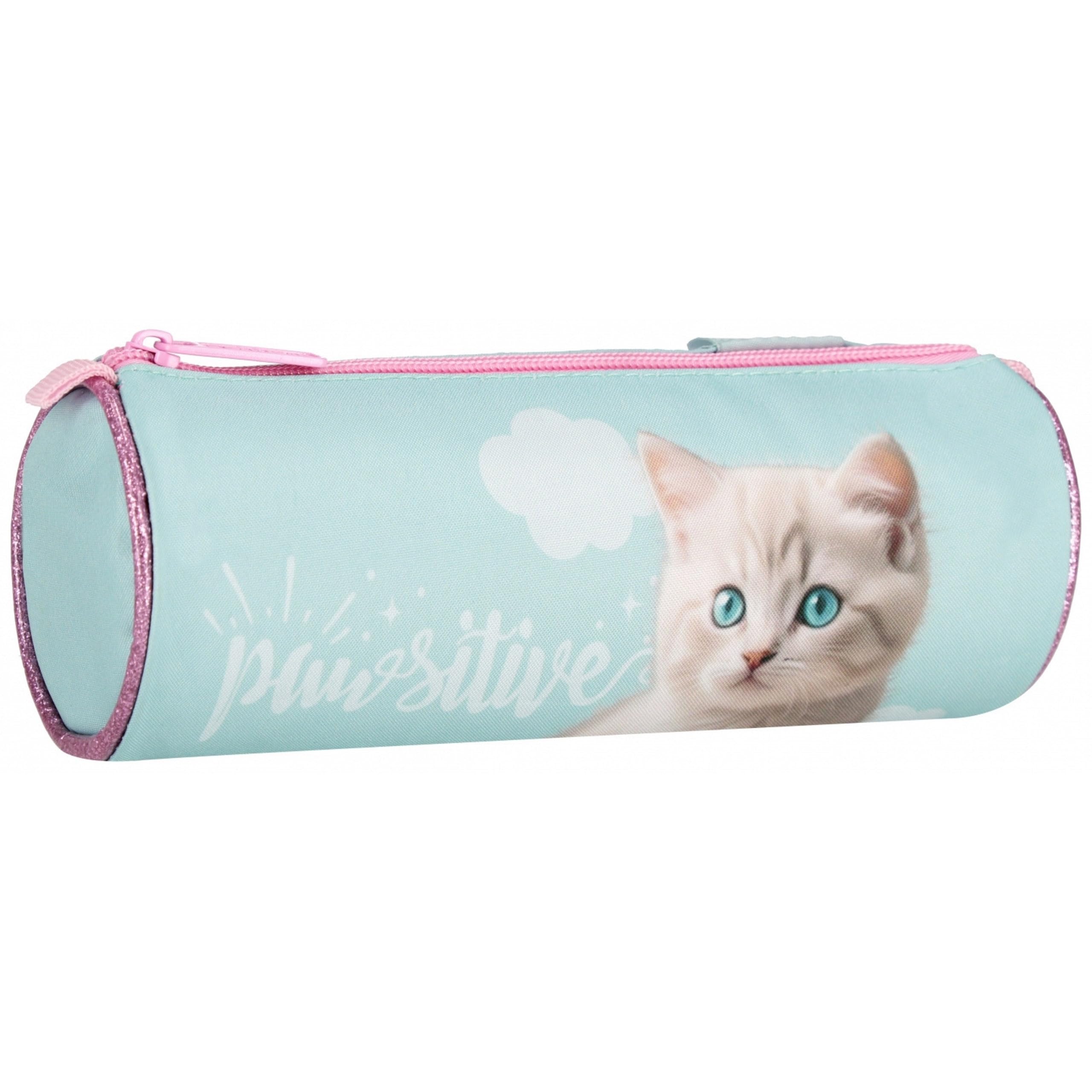 sarcia.eu School Girl's Pencil case, Round, Tube Shape, Pouch for Accessories, in Cats, Blue 22x8x8cm (Kitten Round)