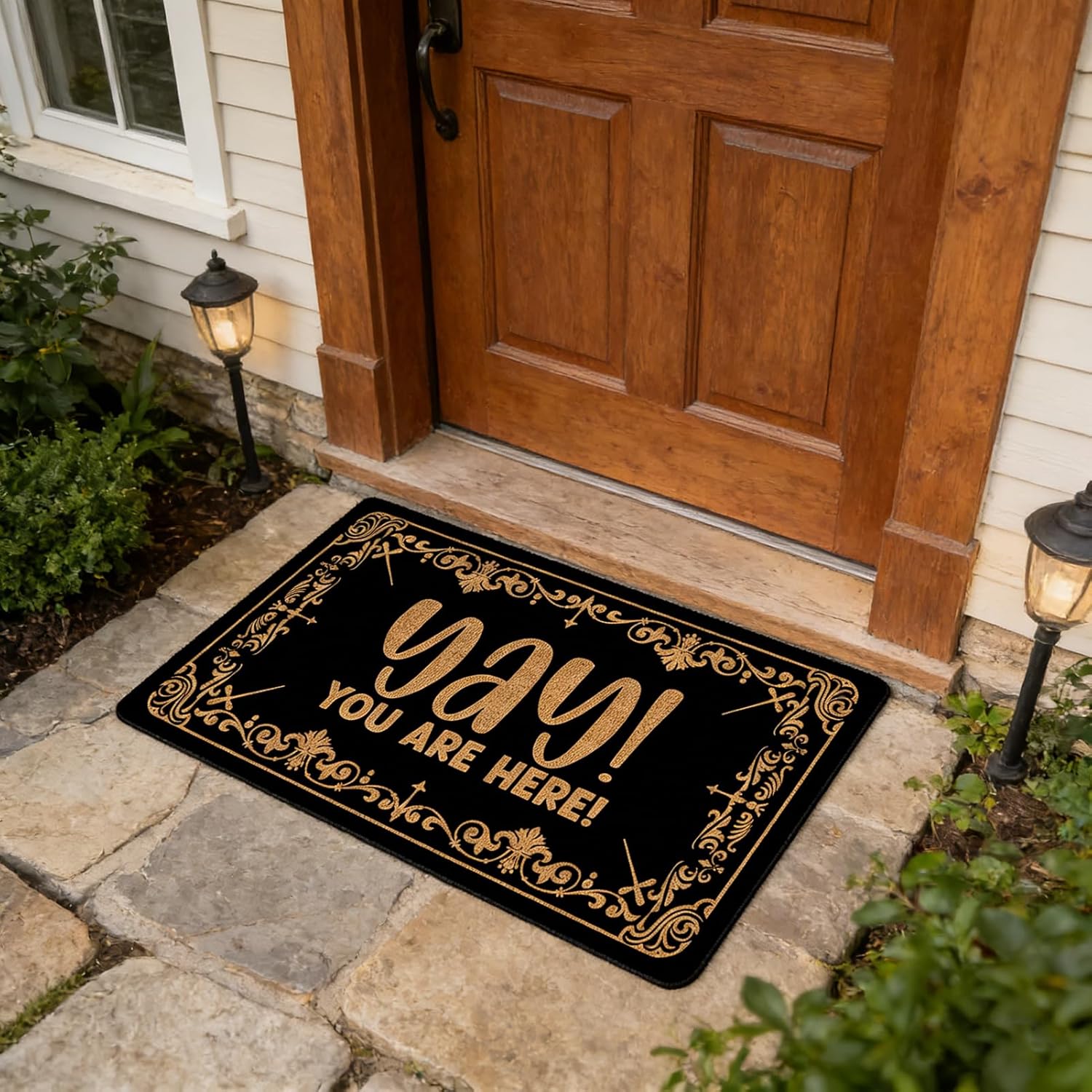 Funny Doormat 30x17 Inch Yay You're Here Doormat Non-Slip PVC Backing for Outdoor/Indoor Sarcastic Front Door Rug Prank Gift for Cops & Lawyers