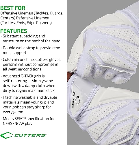 Miniatura 5 de Cutters Force Padded Football Gloves for Lineman. Extra Grip. Adults