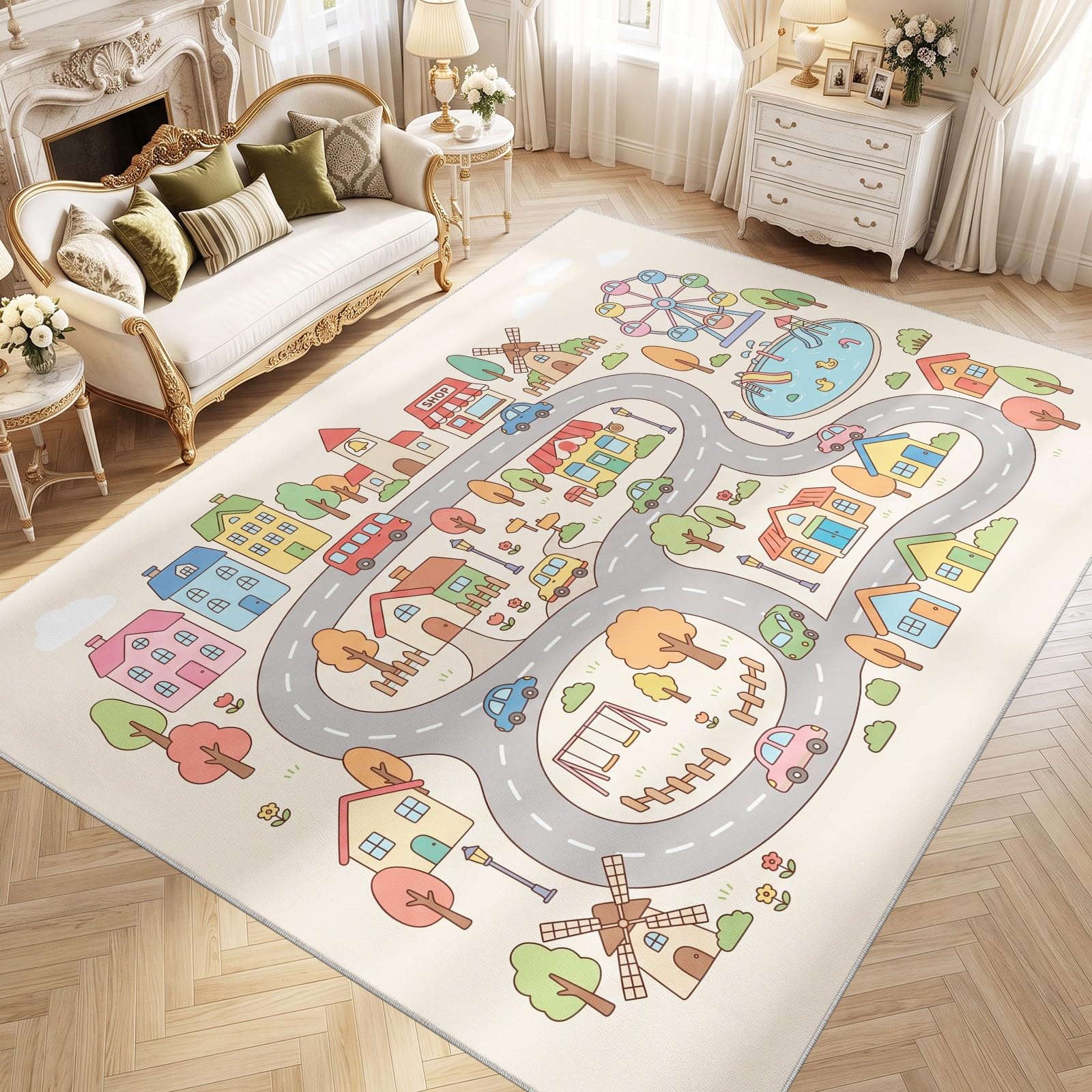 Dywan z nadrukiem o dużej powierzchni 80 x 150 cm salon mapa miasta