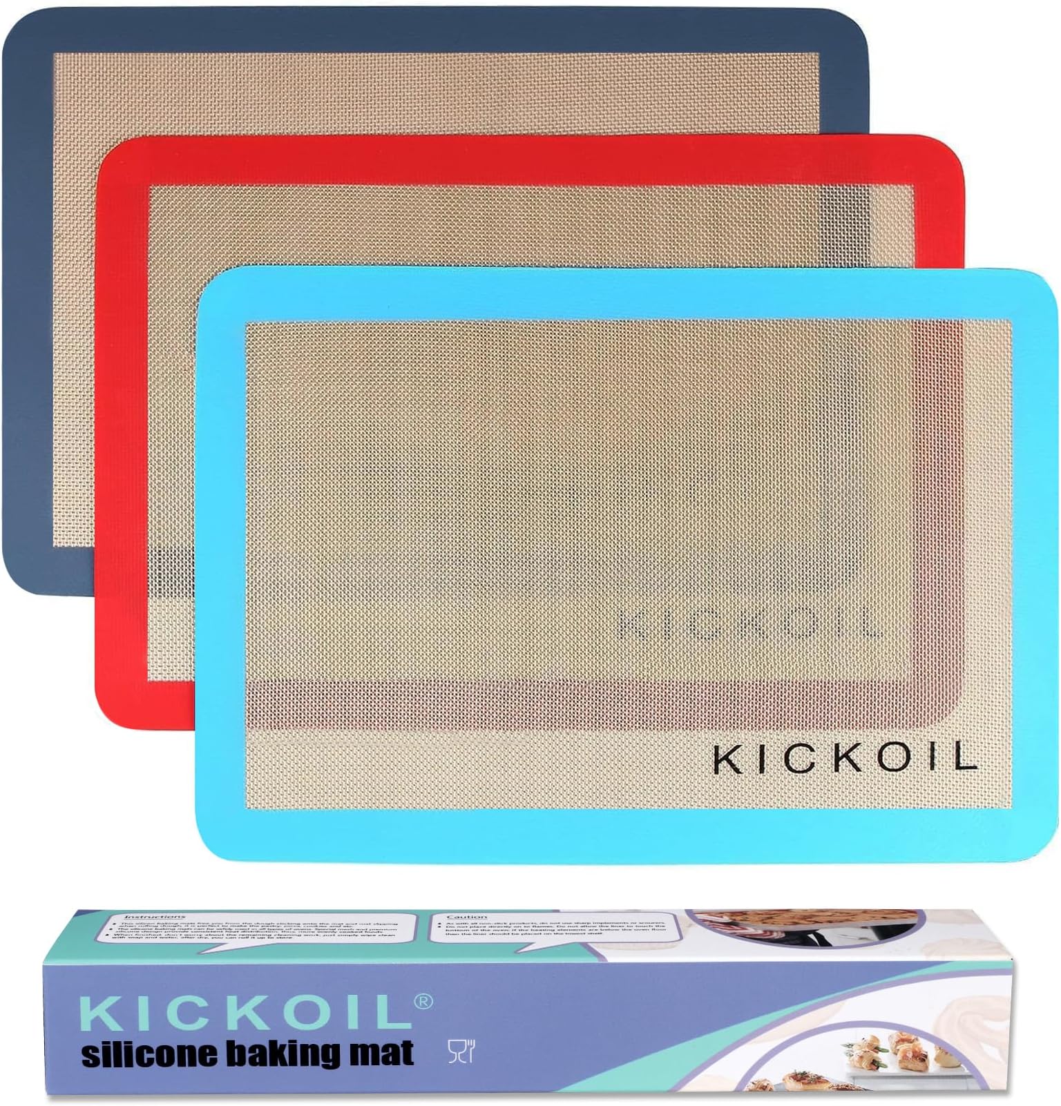 Silicone Baking Mats Set of 3, Non-Stick Reusable BPA-Free Oven Liners