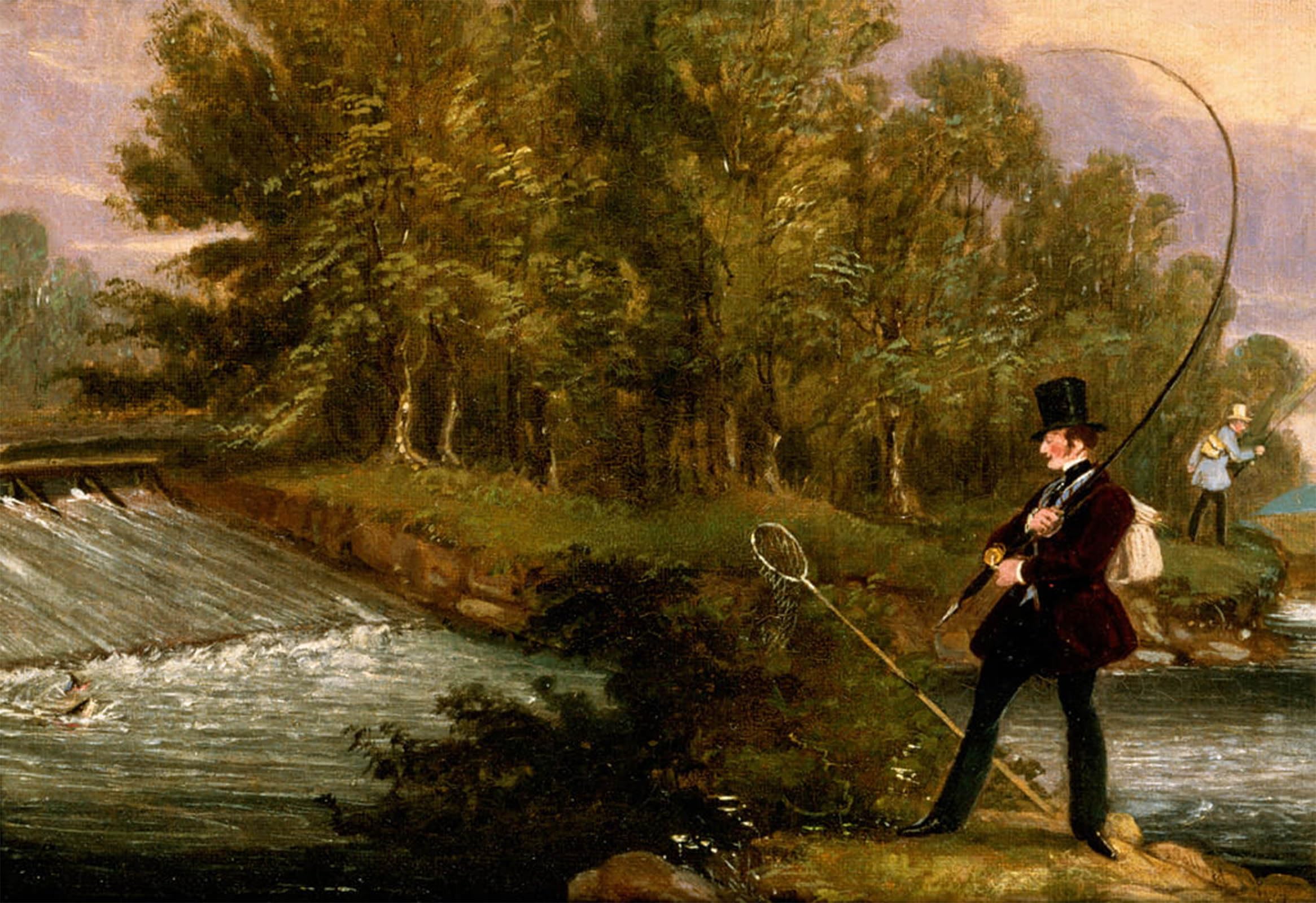 ARTXLXXBN Famous Painting Canvas Artwork Graffiti Print Trout Fishing on the Lea by Pollard Portrait Canvas Image for Home Decor 60x90cm