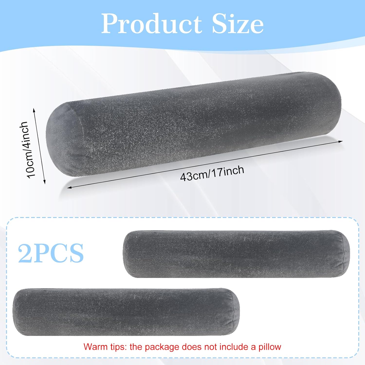 2PCS Neck Roll Pillow Cover, Gray Neck Roll Pillow Cover with Zipper, Round Neck-Pillow Case for Sleeping Support, Bed, Legs, Back and Yoga, Plush Washable Covers (4 Inch Diameter x 17 Inch Long) - Image 2