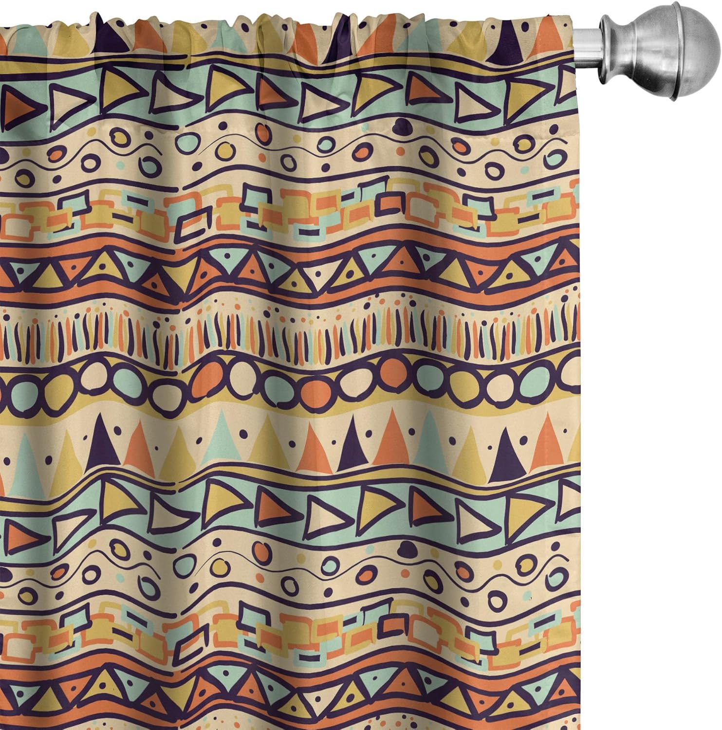 Ambesonne Prehistoric Curtains, Mexican Style Doodles with Triangles Circles Folkloric Geometric Tribal, Window Treatments 2 Panel Set for Living Room Bedroom, Pair of - 28" x 95", Pastel Yellow