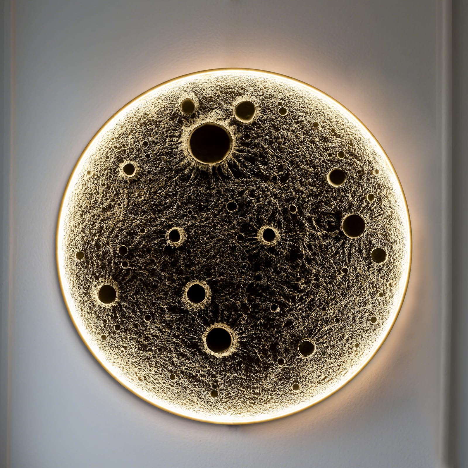 32-Inch Realistic Resin Moon Wall Lamp with Dual Brightness LED - Plug-in Dimmable Wall Light Fixture Remote Control