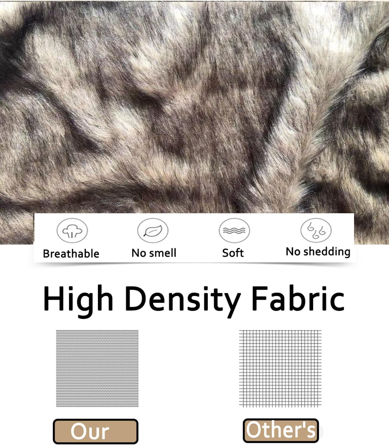 Faux Wolf Fur Fabric 160x50cm Shaggy Fuzzy Artificial Fur Fabric Long Pile White Dyed Black Tip For DIY Craft Pad Costume Fashion Area Rugs Camera Floor Decoration(Size:50x160cm/19x63in,Color:brown)