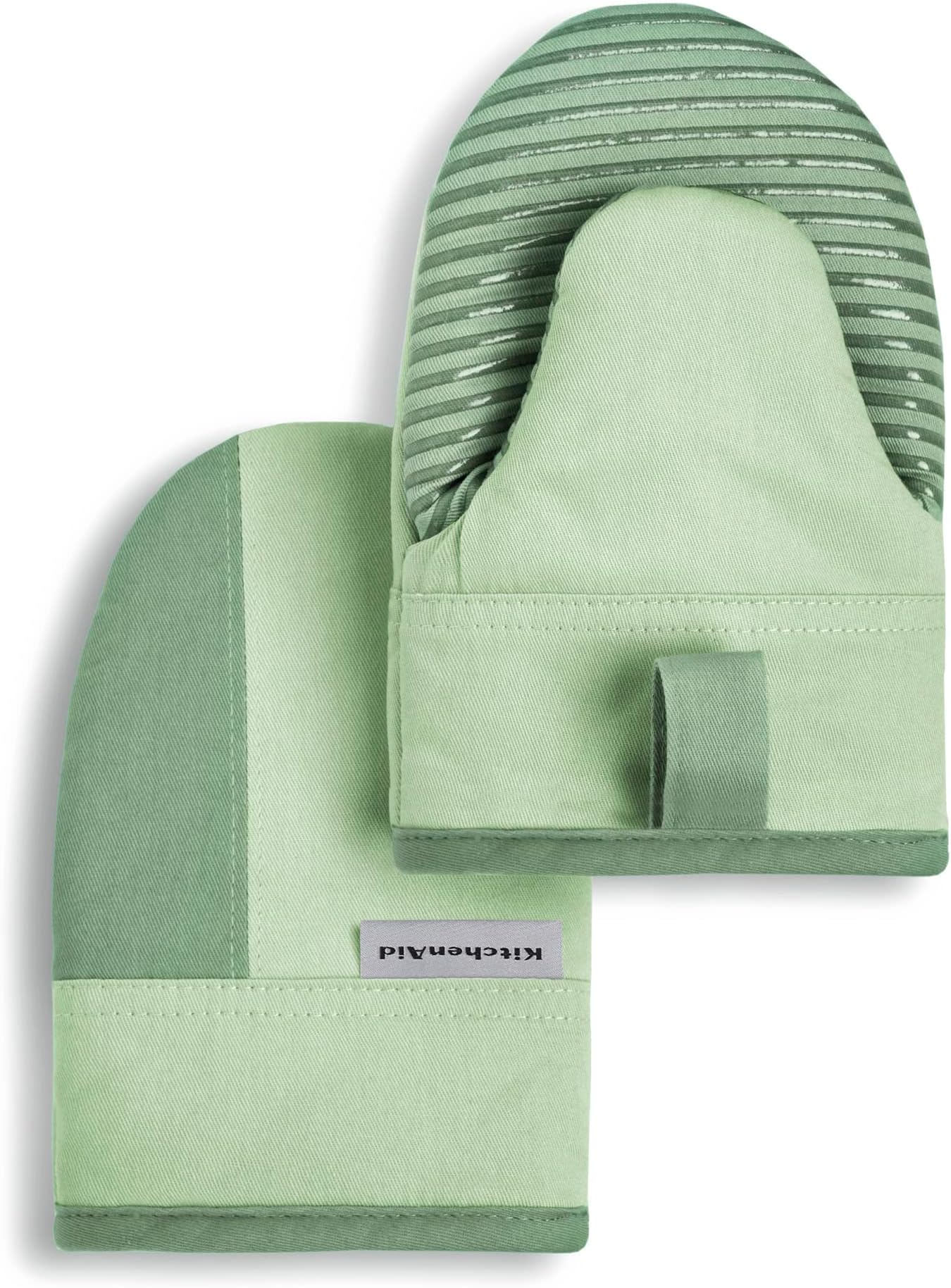 KitchenAid Beacon Two-Tone Non-Slip Mini Oven Mitt Set, Pistachio/Graphite Green, 5.5"x8", 2 Pieces