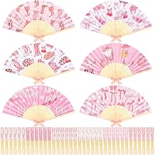 Roowest 36 Pcs Pink Cowgirl Party Favor Fans Bulk, Handheld Foldable Cowboy Themed Fans for Bachelorette Western Rodeo Birthday Party Decorations