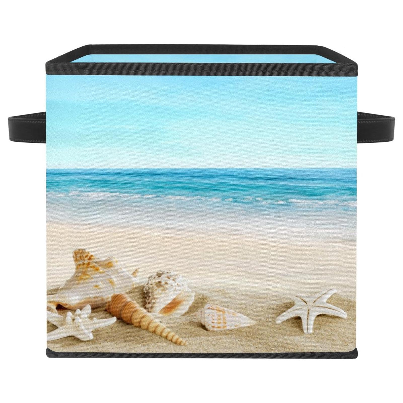 Boîte de rangement pliable cube en tissu avec poignées motif étoile de mer