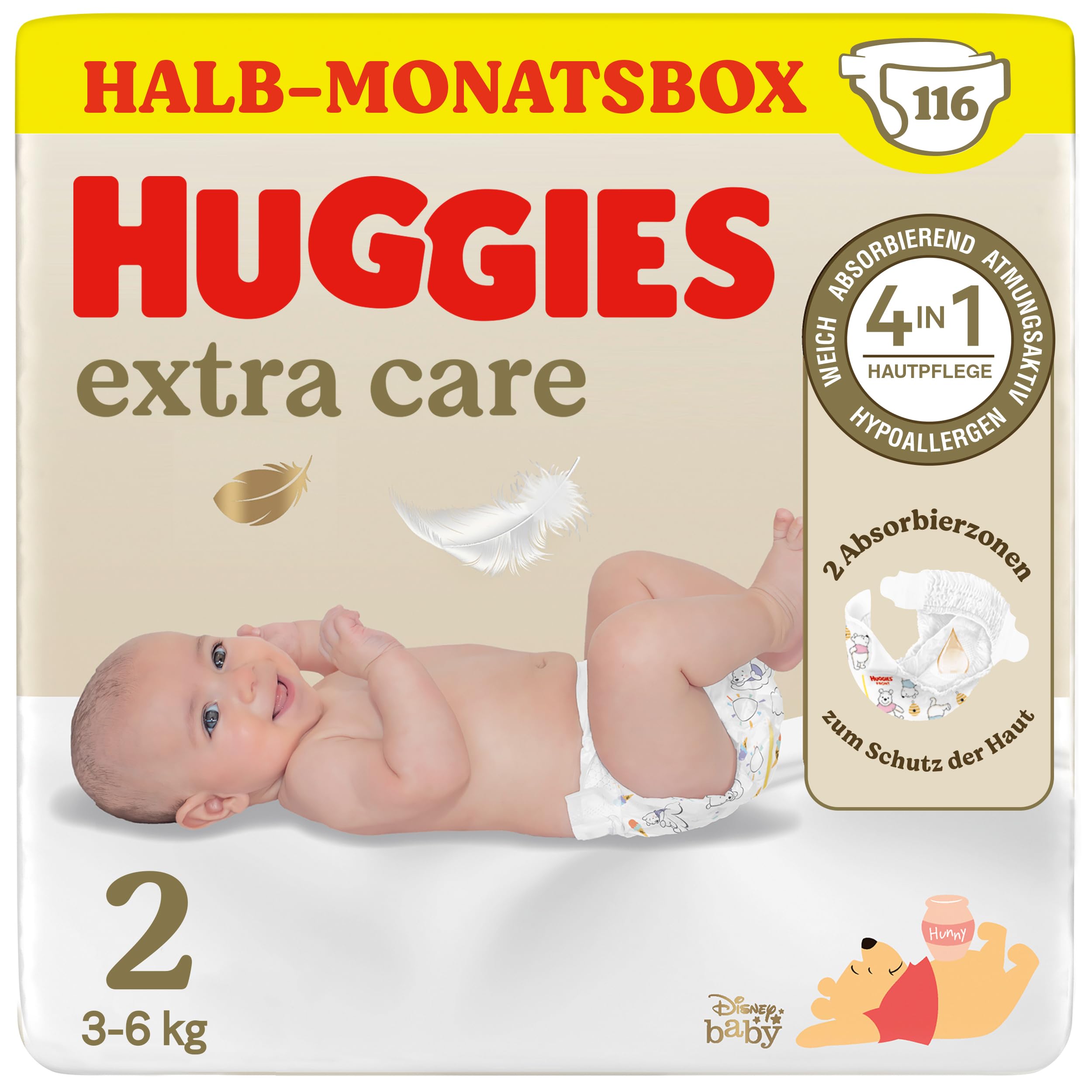 Huggies Babywindeln für Neugeborene Newborn Größe 2, 116 Windeln (2x58), Halb-Monatsbox