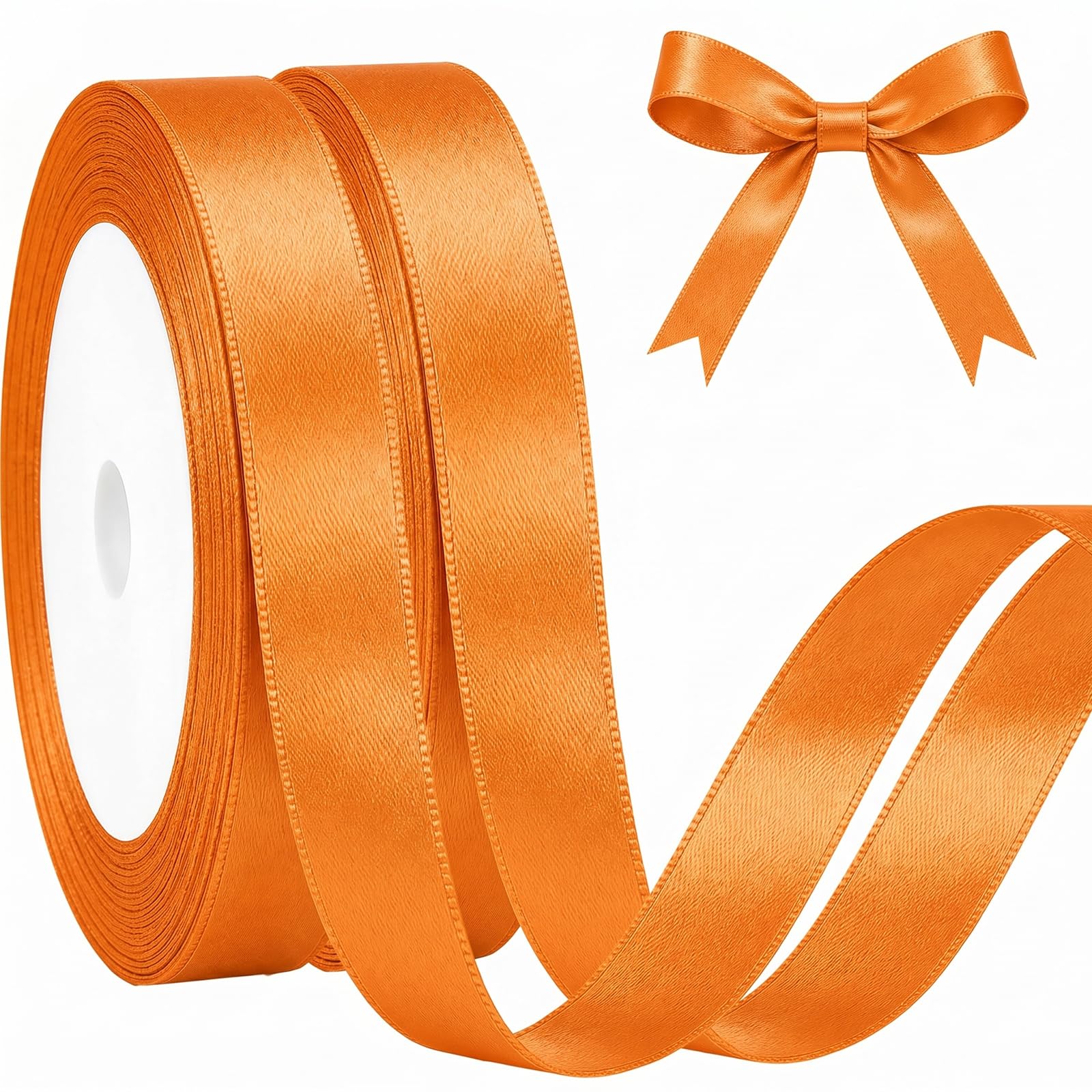 JEKUGOT 2 Rolls Orange Ribbon, 20mm x 22m Satin Ribbons Fabric, Orange Present Ribbon for Gift Wrapping, DIY Crafts, Wedding Party, Cake, Florist Car Decoration