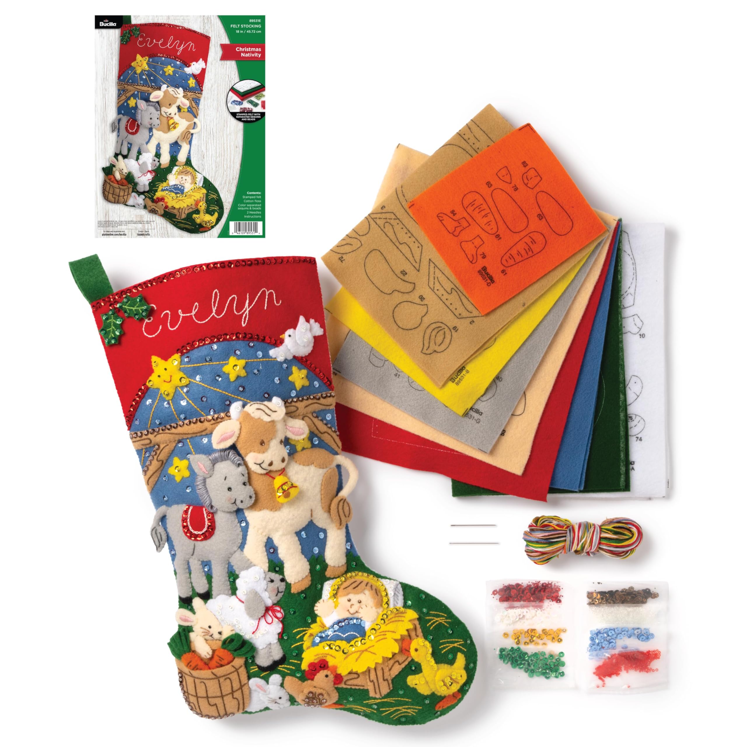 Felt Applique 18" Stocking Making Kit, Christmas Nativity, Perfect for DIY Arts and Crafts, 89531E