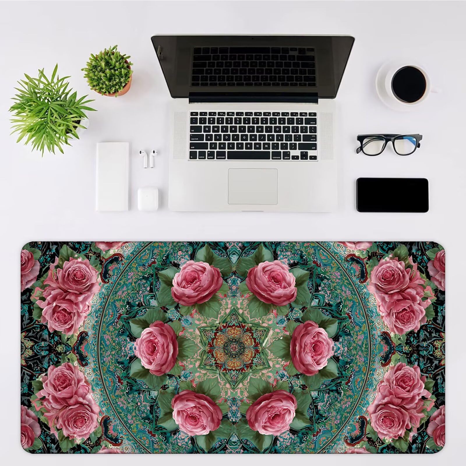 Gamingowa podkładka pod mysz XXL – duża podkładka pod mysz, 1400 x 600 x 3 mm, róża, mandala, podkładka na stół, duży rozmiar, poprawia precyzję i prędkość, antypoślizgowa podkładka, wodoodporna