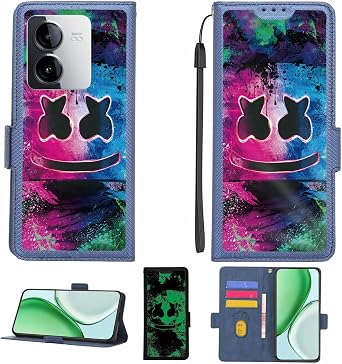 Aroepurt Case Compatible for Iqoo Z8x Phone Case Flip Cover [with Tempered Glass Screen Protector][RFID Blocking][Luminous Effect] LPT-BQ