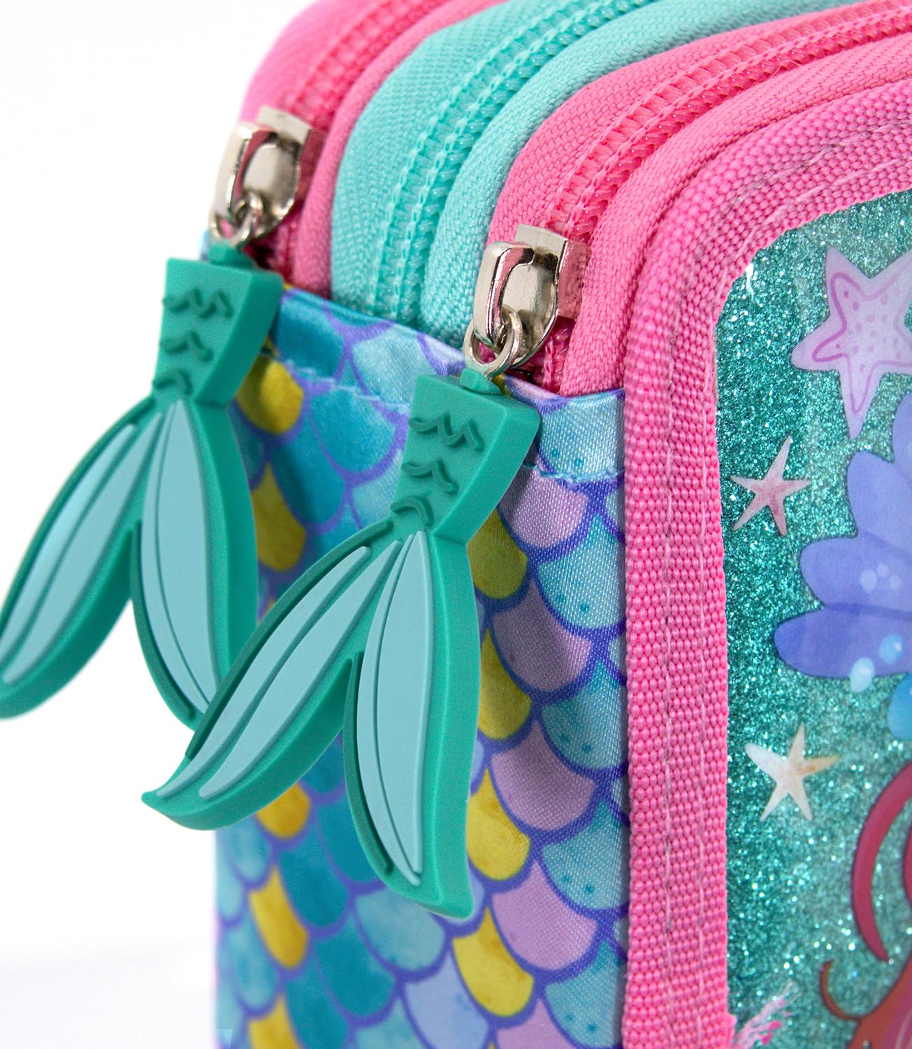 Plumier Triple 45 Piezas – Estuche Escolar Completo con Bolígrafos Gel Borrables, Lápices 4.0 mm, Rotuladores, Tijeras, Pegamento – Ideal Primaria y Regalo niña – Sirena Brillante – Julian Ross
