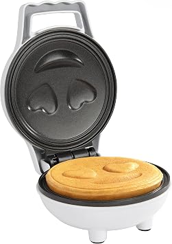 Heart Eyes Emoji Mini Waffle Maker - Make Breakfast Special w Cute Personal-Sized 4