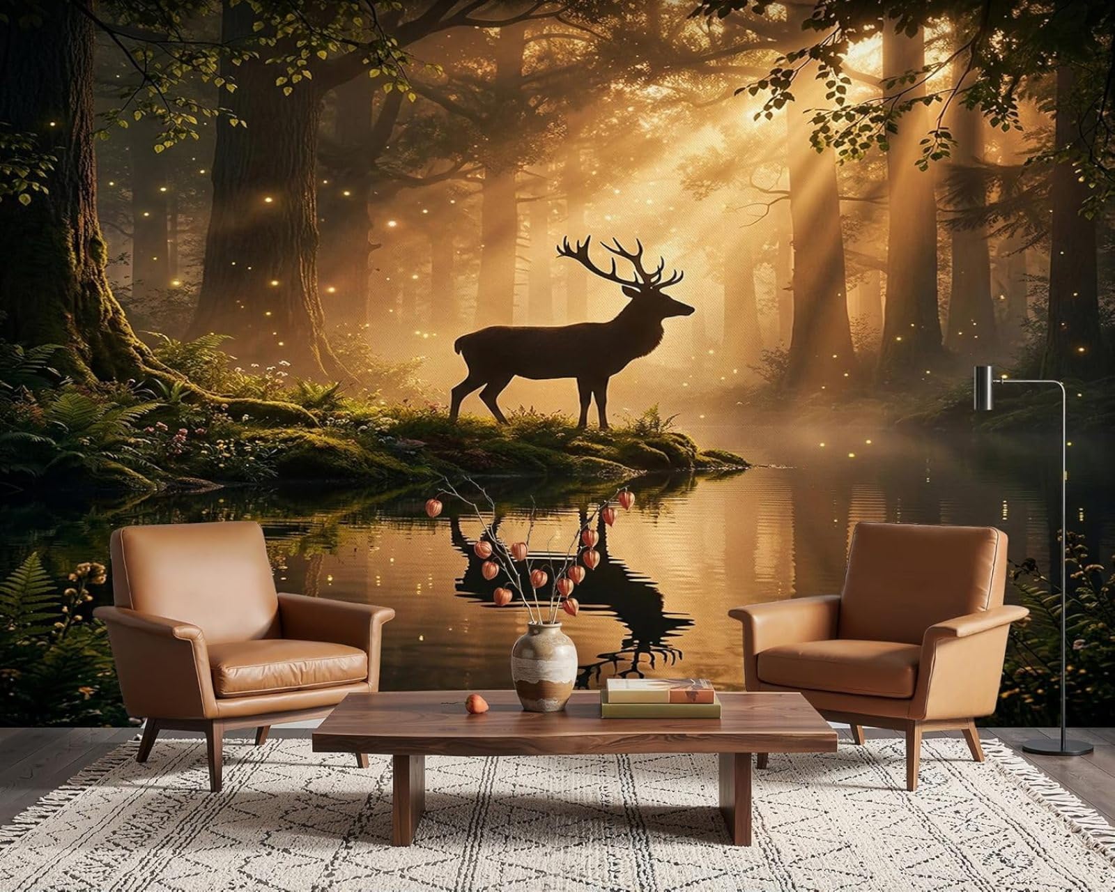 Kfjhgbdshhj 3D Mural Photo Mural-Wallpaper Deer Forest Magic Forest Modern Wall Living Room Bedroom Children's Room Wall Decoration Motif,250Cmx175cm Poster - Wall Sticker - Frameless Picture