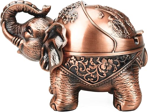 Miniatura 1 de LAUYOO Cenicero de elefante de metal con tapa, cenicero resistente al viento para exteriores, cenicero de interior para hierbas, ceniceros de