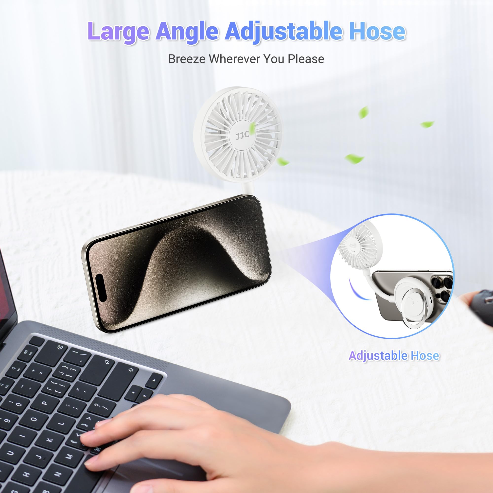 Ventilador magnético para teléfono celular, mini ventilador personal de 3 velocidades con diseño de ángulo flexible y anillo de teléfono, ventilador de escritorio USB para iPhone 17, 16, 15, 14, 13 8