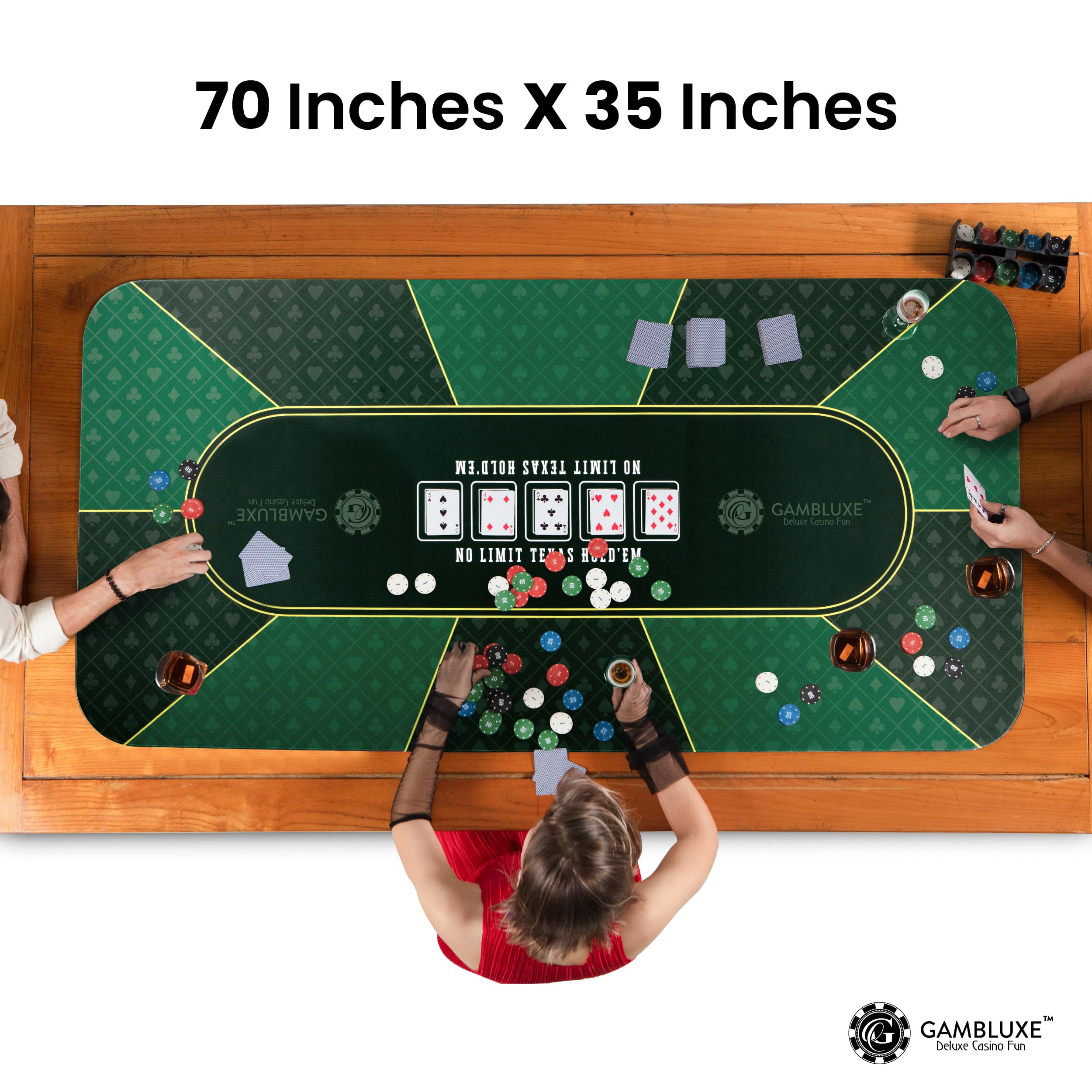 Tapete de póquer profesional de 70 x 35 pulgadas para mesa, parte superior de póquer suave repelente al agua para mesa, antideslizante, portátil, Texas Hold'em + bolsa de transporte y
