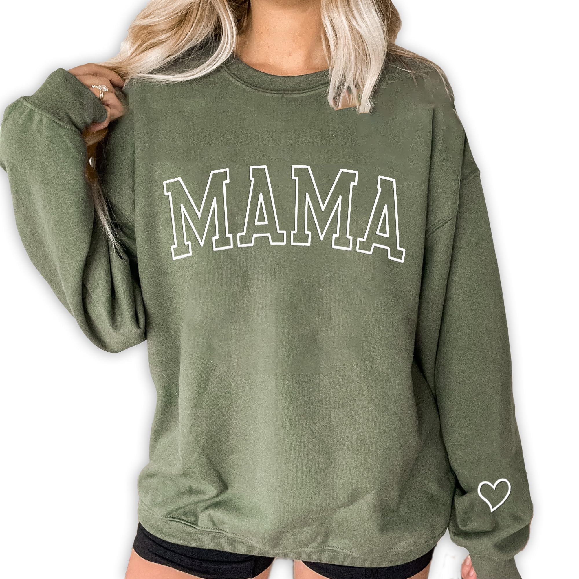 NAZENTI Embroidered Mama Sweatshirt Mothers Day Sweatshirt Gifts for Mom Mama Embroidered Crewneck Sweatshirt for Women