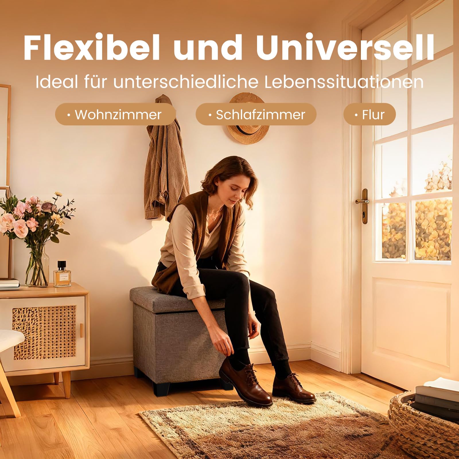 Sweetcrispy Sitzhocker mit Stauraum, 38 x 38 x 38 cm, Kleine Klappbare Sitzbank, Aufbewahrungsbox mit Deckel als Hocker & Fußbank, bis 300 kg belastbar, für Flur Wohnzimmer Schlafzimmer, Dunkelgrau
