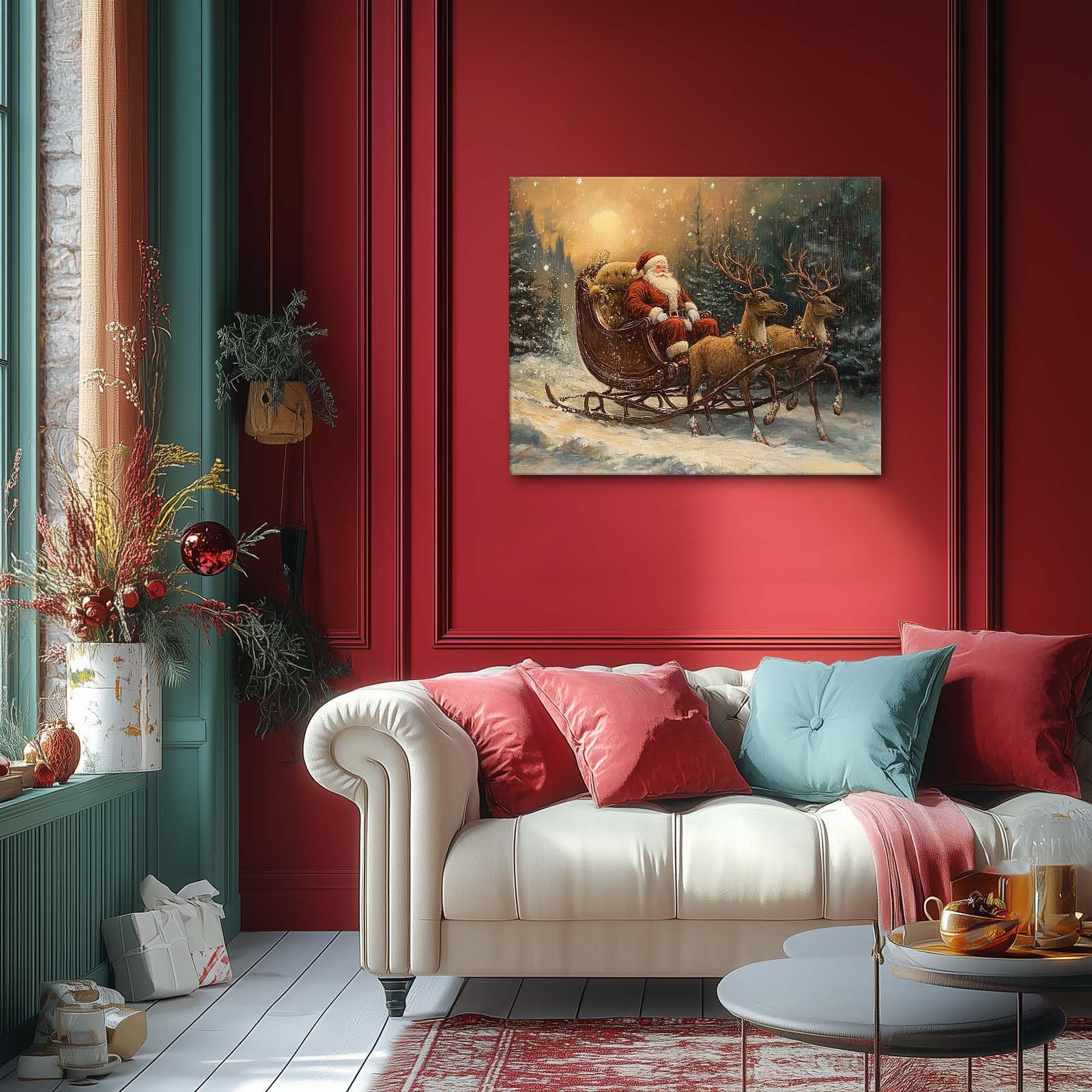 Amazon.com: Vintage Framed Canvas Wall Art Christmas Decor Santa