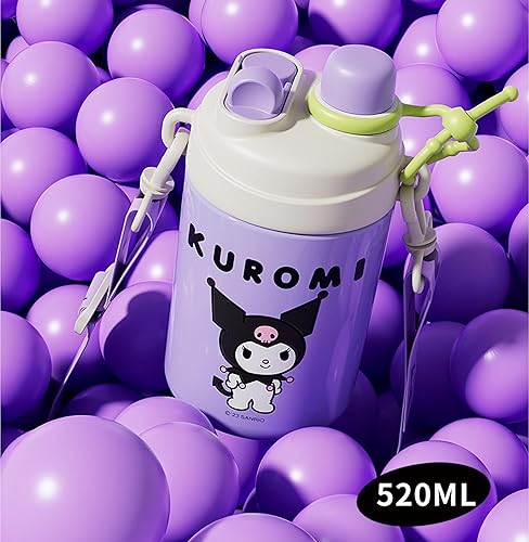 Miniatura 3 de Kuromi - Botella de agua aislada de acero inoxidable con correa de 17.6 fl oz