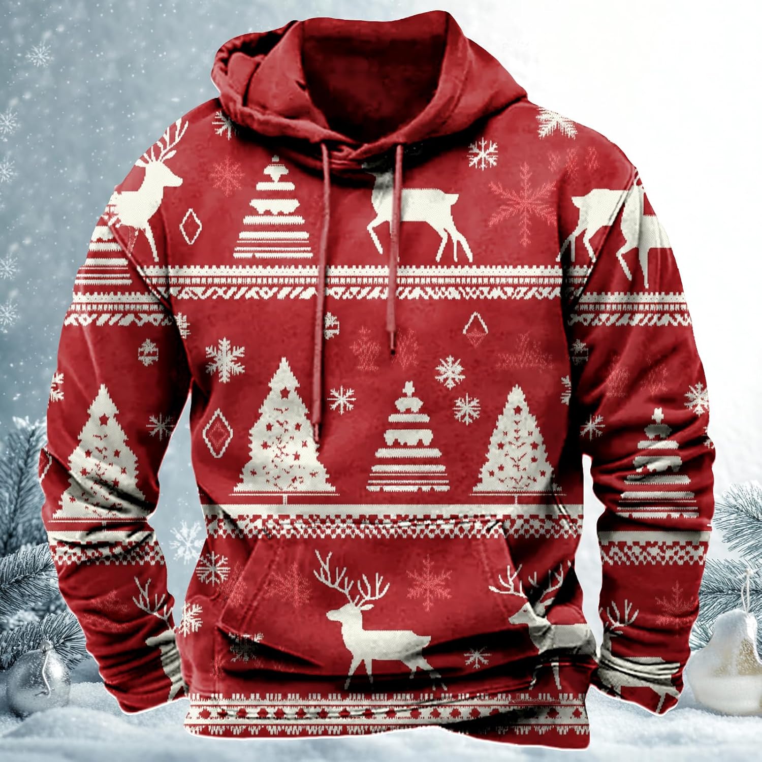 Christmas Graphic Hoodie for Men Oversized Pullover Hooded Sweatshirt Comfy Lightweight Casual Outfits - Image 2