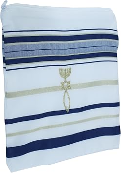 Holy Land Market El Tallit - Manto Mant34n de oraci34n mesinico - Talit con versYculos dela Biblia/esquinas ESPAolas Dark Blue Large 80 x 60 Inches