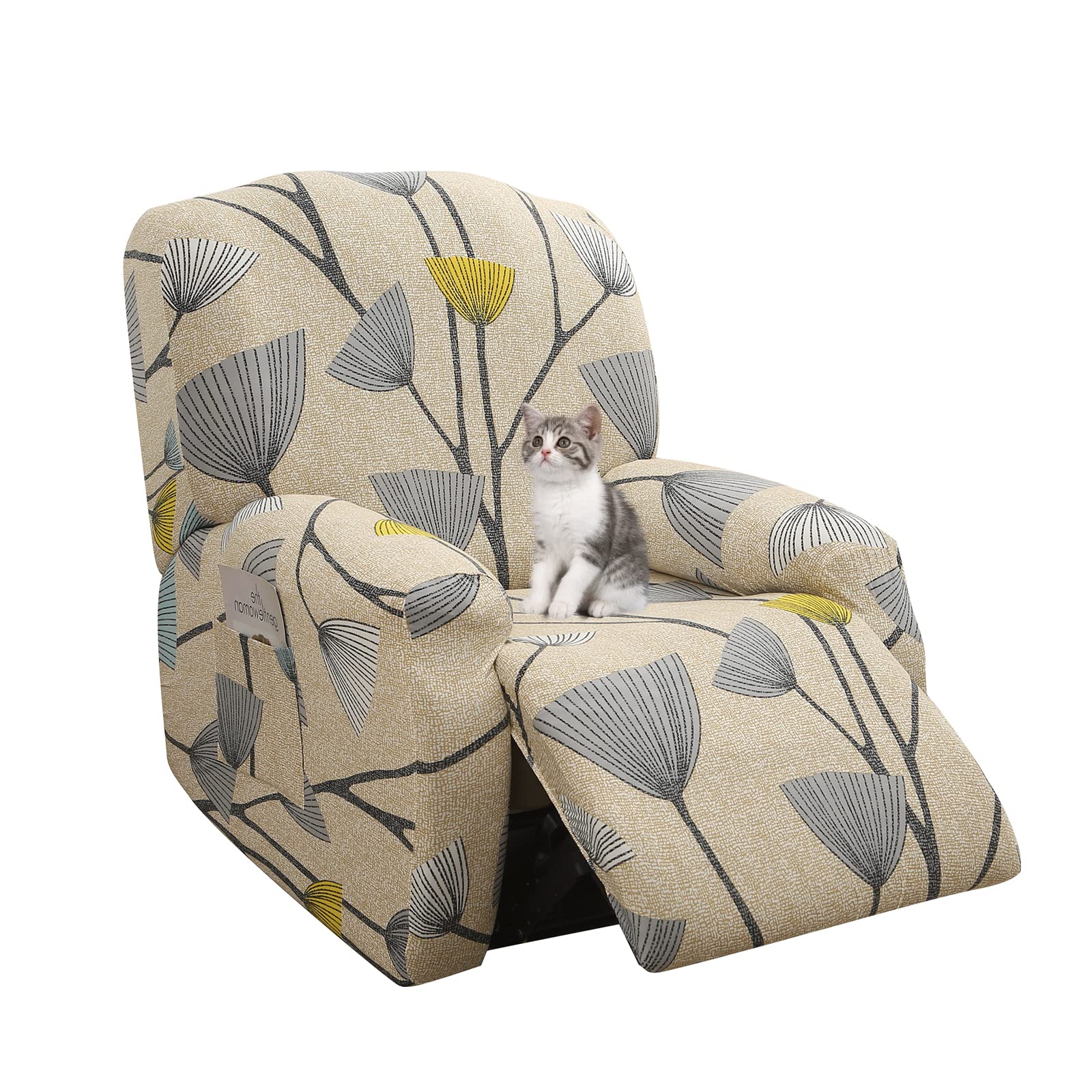 Jaotto Copripoltrona Relax Reclinabile, Fodere 1 Posto Universale, Moderne, con Tasche Lavabile, Coperture per Divano da Massaggio, Foglie Beige
