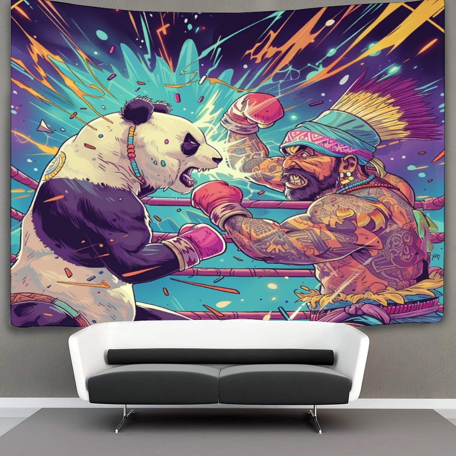 kaiyun Panda Boxing Tapestry Animal Wall Hanging Bedroom Home Decor 180cmx230cm
