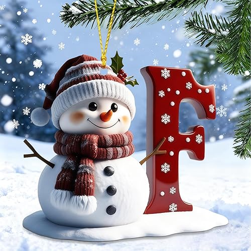 Miniatura 12 de Adornos de Navidad de muñeco de nieve, lindo árbol de Navidad plano decoración con letra personalizada, colgante personalizado, adorno de Navidad