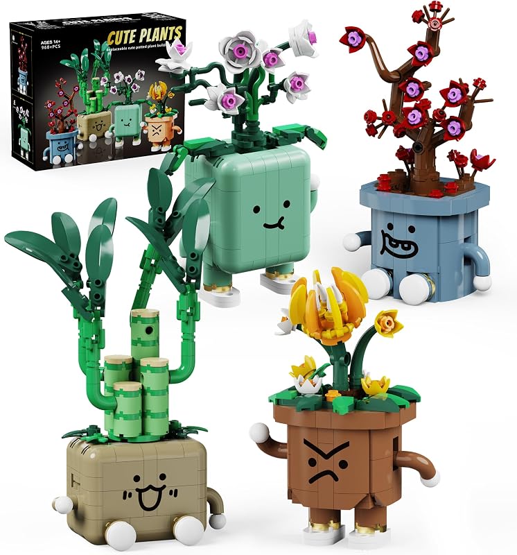 4 Pack Botanicals Cute Plants Building Set, 968PCS Flower Botanical Collection Building Toys for Home Office Décor Christmas Birthday