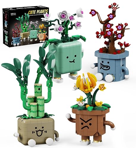Loyratche 4 Pack Botanicals Cute Plants Building Set, 968PCS Flower Botanical Collection Building Toys for Home Office Décor Christmas Birthday Gifts - Colorful Plants