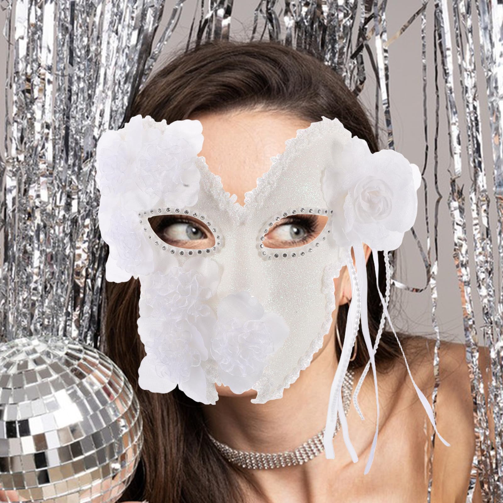 SOLUSTRE 5 Piezas Máscara Veneciana White de Encaje para Fiesta de Mascarada Unisex con Diseño Elegante y Toque Cómodo Adecuado para Fiestas Temáticas y Año