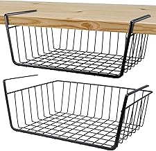 سلة تخزين تحت الرف، سلة سلكية معدنية تحت الرف للاستخدام المنزلي، سلة معلقة للتخزين لتوفير مساحة التخزين للمطبخ (متوسطة، قطعتين)