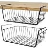 Undershelf Storage Basket - Metal Wire Hanging Bin for Kitchen Pantry Bookshelf - Space Saving Household Organizer (Medium, 2 PCS)