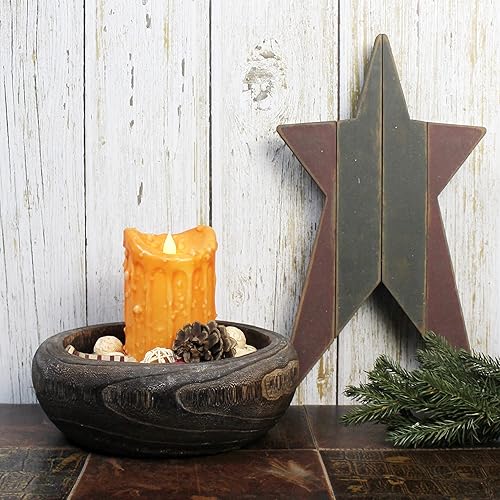 Miniatura 3 de CVHOMEDECO. Primitives - Cuenco de madera maciza funcional y coleccionable, cuenco redondo vintage de madera tallada a mano, utensilios rústicos