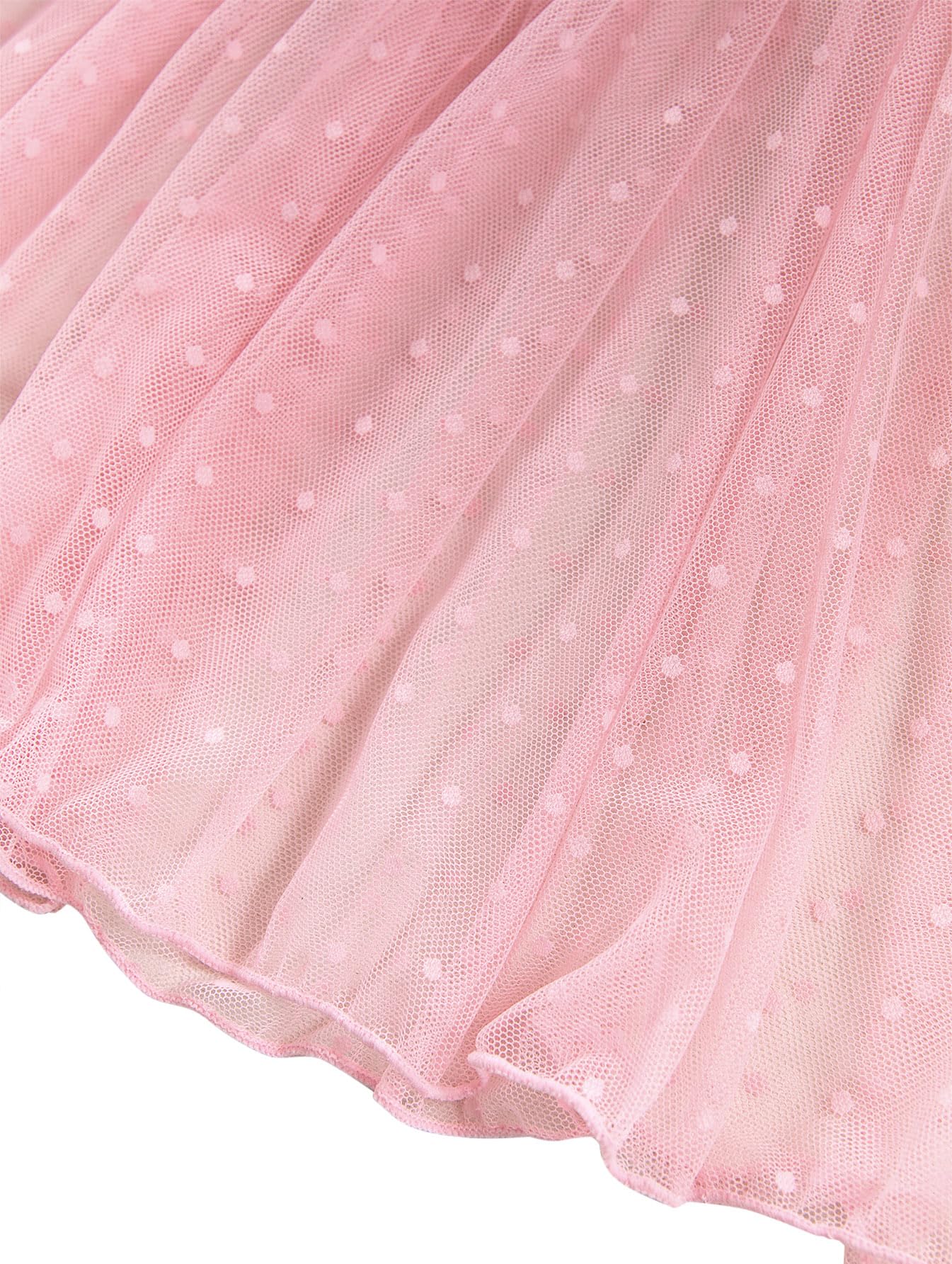 Lilosy Sexy Polka Dots Mesh Sheer Lace Babydoll Chemise Lingerie Set Floral Sleep Wear: Medium Pink